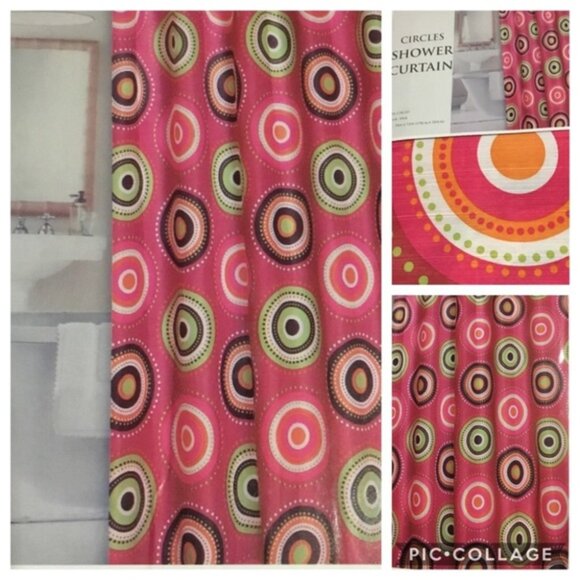 Circles Canvas Shower Curtain Water Repellant - Picture 1 of 1